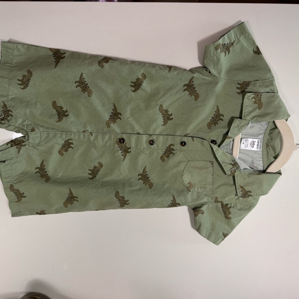 Carter's Olive Green Dino Button Romper